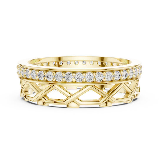 Front-view: Round Diamond Ring with Pave Setting in 14k Yellow Gold - Lab Grown - Driona Jewels
