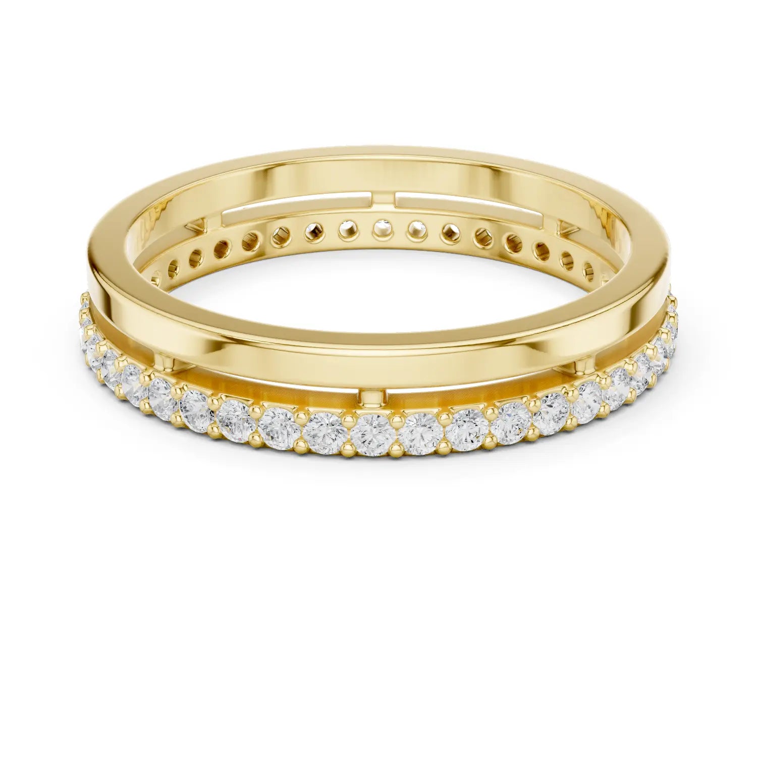 Front-view: Round Diamond Ring with Pave Setting in 14k Yellow Gold - Lab Grown - Driona Jewels