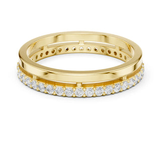 Front-view: Round Diamond Ring with Pave Setting in 14k Yellow Gold - Lab Grown - Driona Jewels