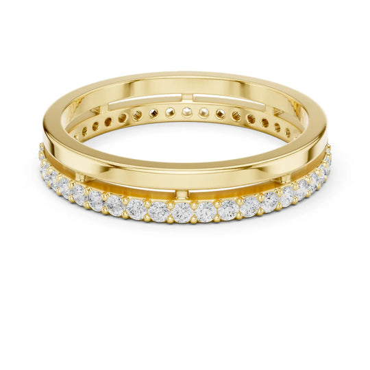 Front-view: Round Diamond Ring with Pave Setting in 14k Yellow Gold - Lab Grown - Driona Jewels
