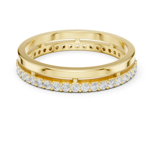 Front-view: Round Diamond Ring with Pave Setting in 14k Yellow Gold - Lab Grown - Driona Jewels