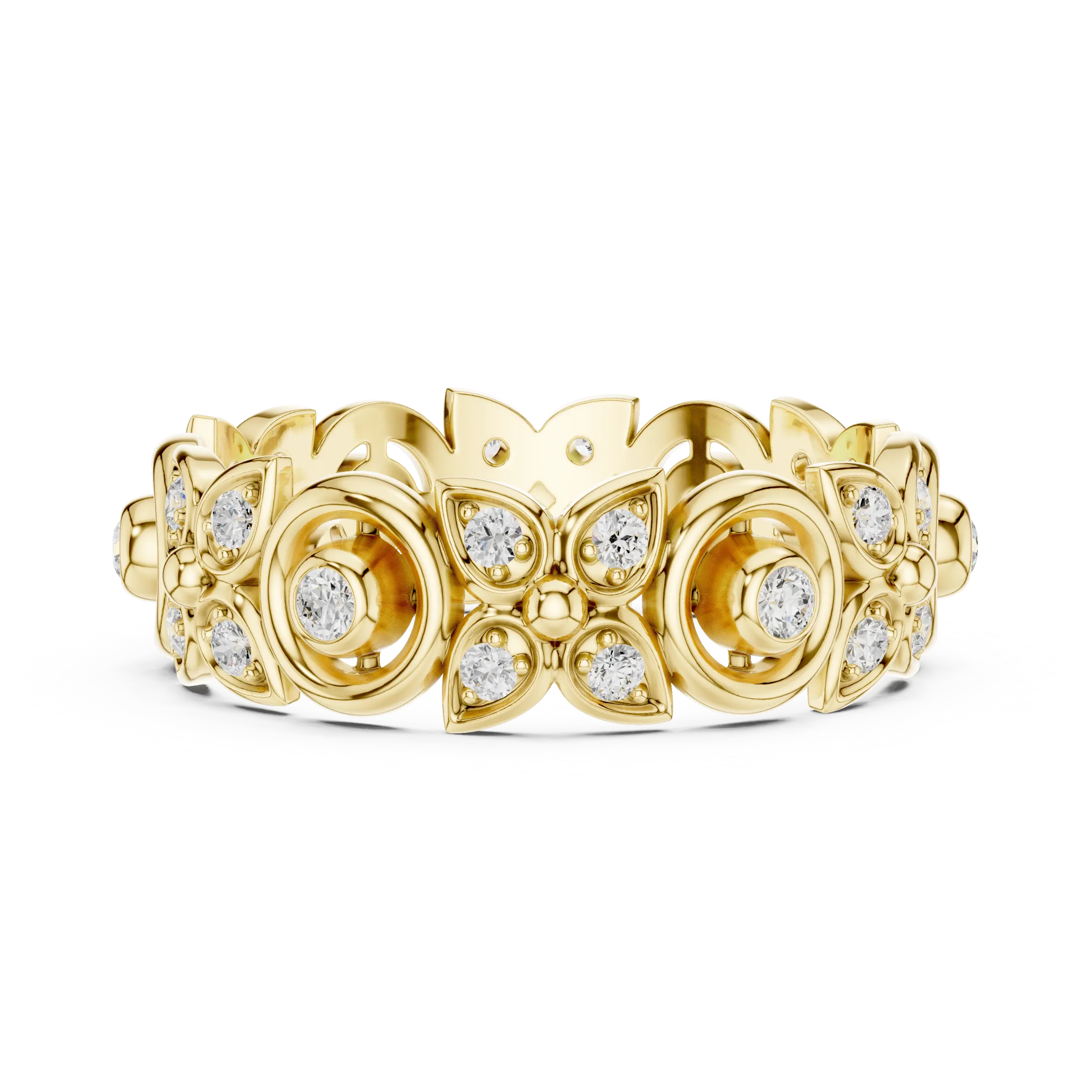 Front-view: Round Diamond Ring with Pave Setting in 14k Yellow Gold - Lab Grown - Driona Jewels