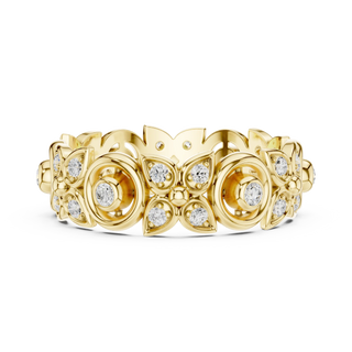Front-view: Round Diamond Ring with Pave Setting in 14k Yellow Gold - Lab Grown - Driona Jewels