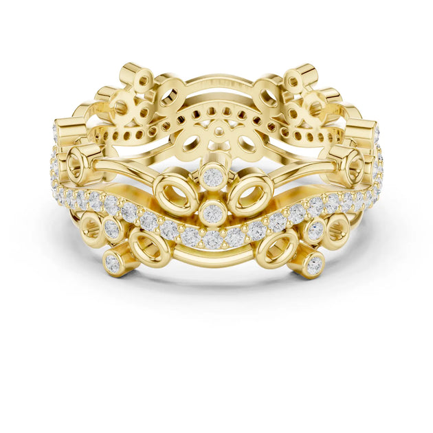 Front-View: Round Diamond Ring with Pave Setting in 14k Yellow Gold - Lab Grown - Driona Jewels