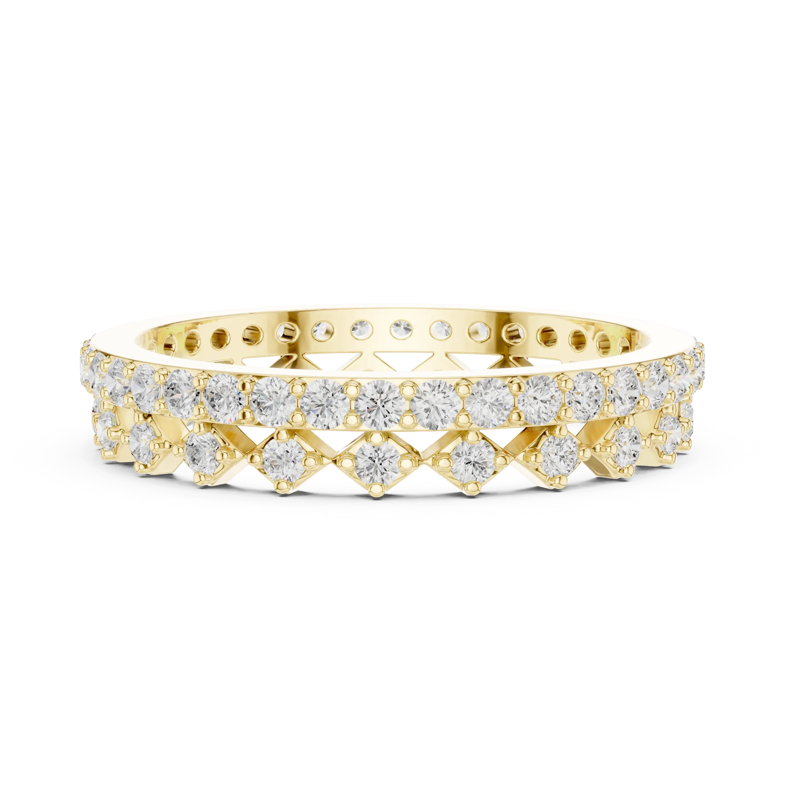 Front View: Round Diamond Ring with Pave Setting in 14k Yellow Gold - Lab Grown - Driona Jewels