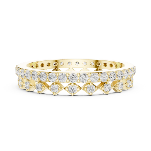 Front View: Round Diamond Ring with Pave Setting in 14k Yellow Gold - Lab Grown - Driona Jewels
