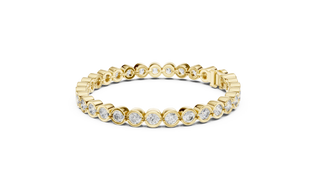 Front-View: Round Diamond Ring with Pave Setting in 14k Yellow Gold - Lab Grown - Driona Jewels