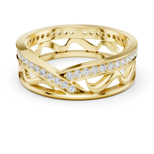 Front-view: Round Diamond Ring with Pave Setting in 14k Yellow Gold - Lab Grown - Driona Jewels