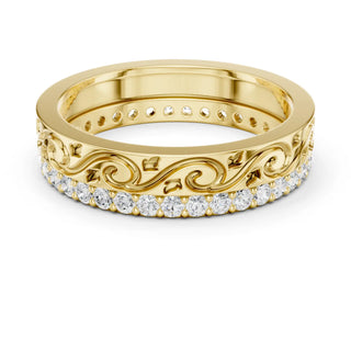 Front-view: Round Diamond Wedding Band with Pave Setting in 14k Yellow Gold - Lab Grown - Driona Jewels