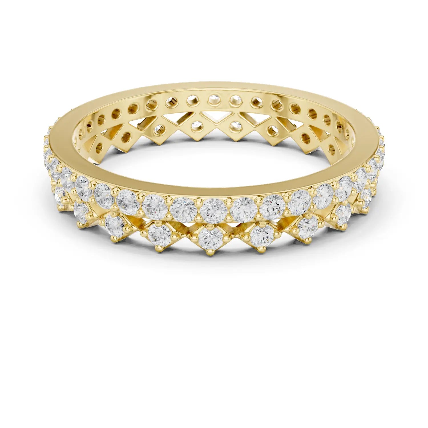 Front-view: Round Diamond Eternity Band with Pave Setting in 14k Yellow Gold - Lab Grown - Driona Jewels
