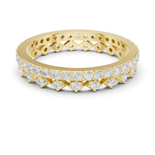 Front-view: Round Diamond Eternity Band with Pave Setting in 14k Yellow Gold - Lab Grown - Driona Jewels