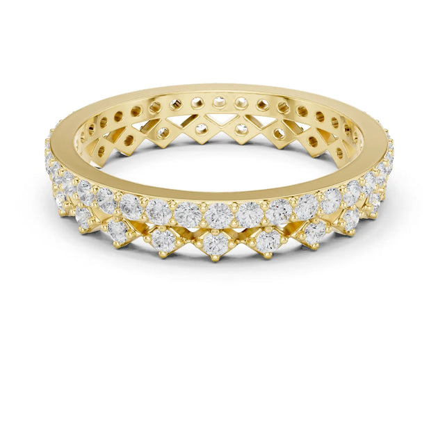 Front-view: Round Diamond Eternity Band with Pave Setting in 14k Yellow Gold - Lab Grown - Driona Jewels
