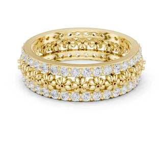 Front-View: Round Diamond Ring with Pave Setting in 14k Yellow Gold - Lab Grown - Driona Jewels