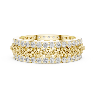 Front-View: Round Diamond Ring with Pave Setting in 14k Yellow Gold - Lab Grown - Driona Jewels