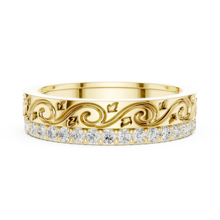 Front-View: Round Diamond Ring with Pave Setting in 14k Yellow Gold - Lab Grown - Driona Jewels