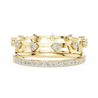 Front-View: Round Diamond Ring with Pave Setting in 14k Yellow Gold - Lab Grown - Driona Jewels