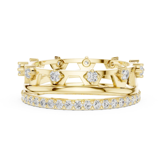 Front-View: Round Diamond Ring with Pave Setting in 14k Yellow Gold - Lab Grown - Driona Jewels