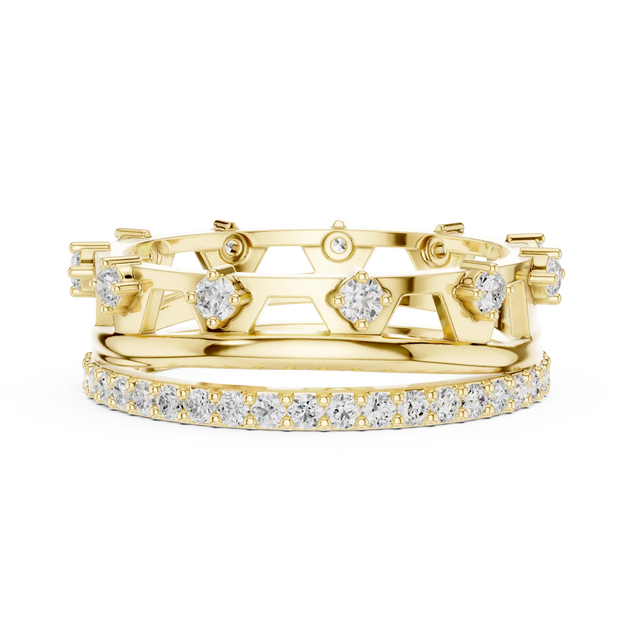 Front-View: Round Diamond Ring with Pave Setting in 14k Yellow Gold - Lab Grown - Driona Jewels