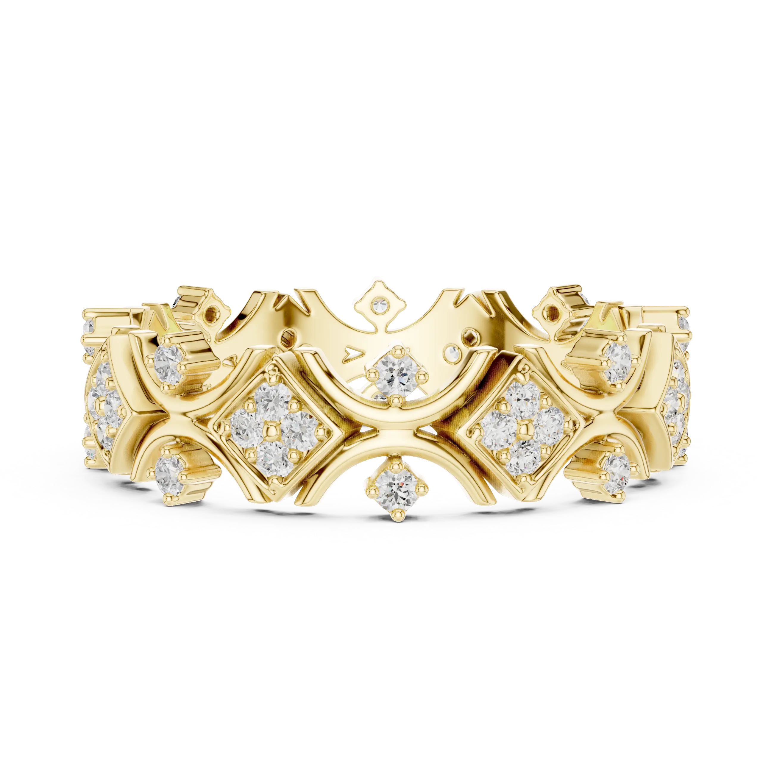 Front-View: Round Diamond Ring with Pave Setting in 14k Yellow Gold - Lab Grown - Driona Jewels