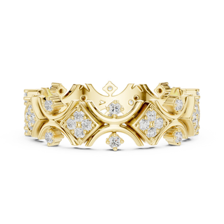 Front-View: Round Diamond Ring with Pave Setting in 14k Yellow Gold - Lab Grown - Driona Jewels