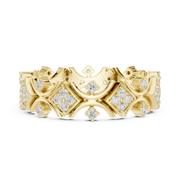 Front-View: Round Diamond Ring with Pave Setting in 14k Yellow Gold - Lab Grown - Driona Jewels