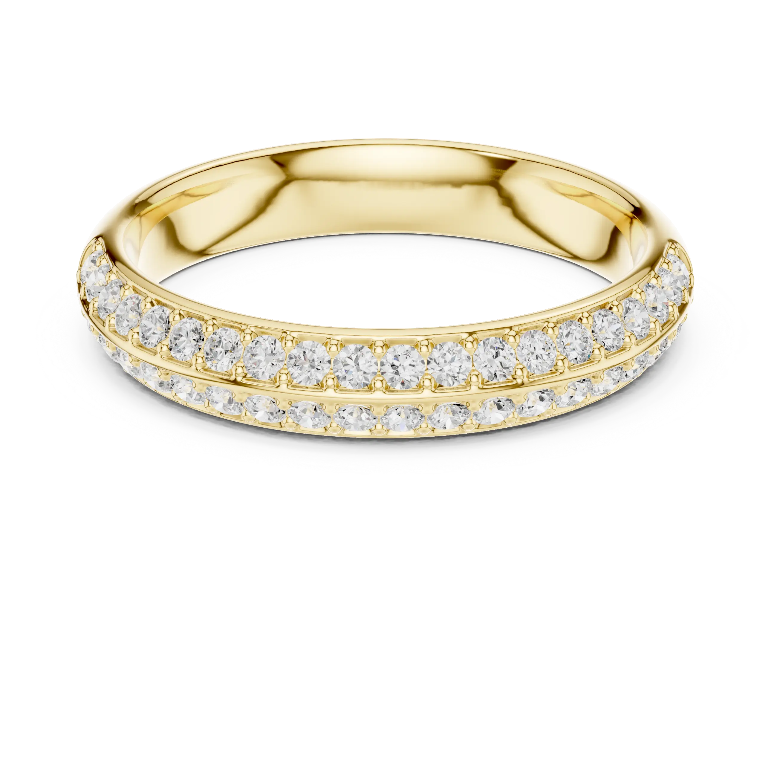 Front-view: Round Diamond Ring with Pave Setting in 14k Yellow Gold - Lab Grown - Driona Jewels