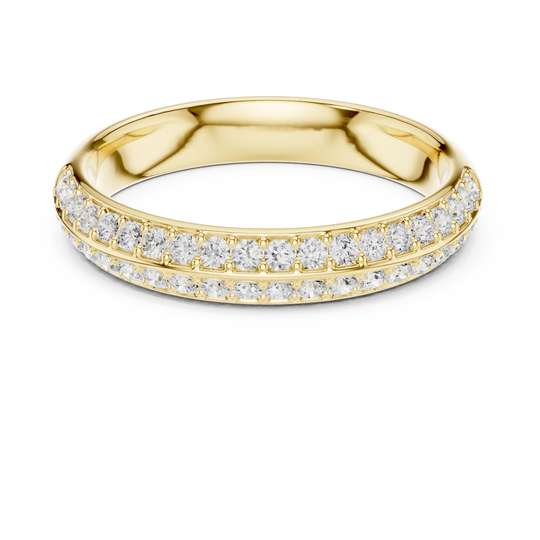 Front-view: Round Diamond Ring with Pave Setting in 14k Yellow Gold - Lab Grown - Driona Jewels