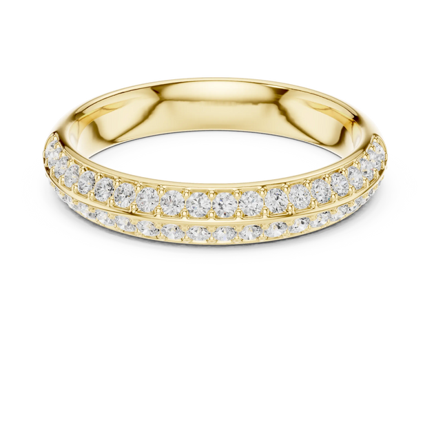 Front-view: Round Diamond Ring with Pave Setting in 14k Yellow Gold - Lab Grown - Driona Jewels