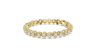 Front View: Round Diamond Ring with Pave Setting in 14k Yellow Gold - Lab Grown - Driona Jewels