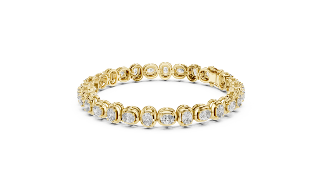 Front View: Round Diamond Ring with Pave Setting in 14k Yellow Gold - Lab Grown - Driona Jewels