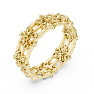 Prong-Detail: Round Diamond Ring with Pave Setting in 14k Yellow Gold - Lab Grown - Driona Jewels