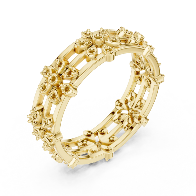 Prong-Detail: Round Diamond Ring with Pave Setting in 14k Yellow Gold - Lab Grown - Driona Jewels