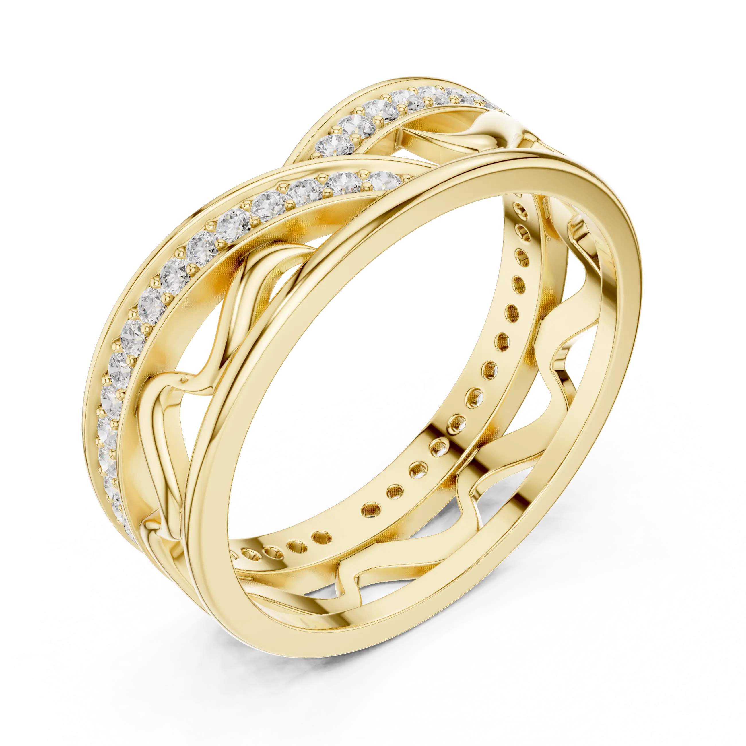 Side-Profile: Round Diamond Ring with Pave Setting in 14k Yellow Gold - Lab Grown - Driona Jewels