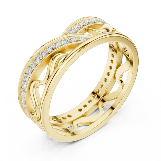Side-Profile: Round Diamond Ring with Pave Setting in 14k Yellow Gold - Lab Grown - Driona Jewels