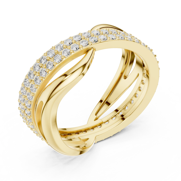 Side-Profile: Round Diamond Ring with Pave Setting in 14k Yellow Gold - Lab Grown - Driona Jewels