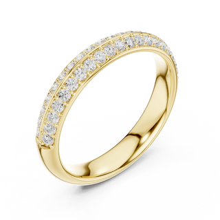 Three-quarter-view: Round Diamond Ring with Pave Setting in 14k Yellow Gold - Lab Grown - Driona Jewels