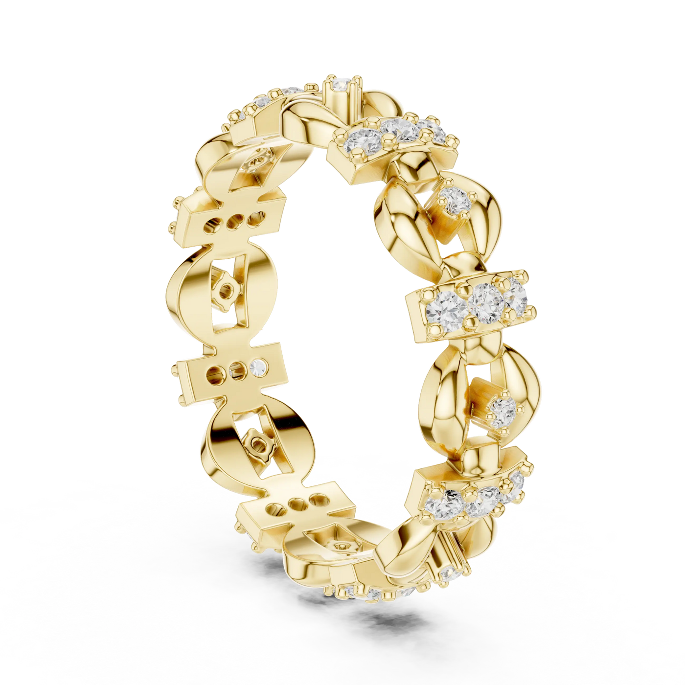 Three-quarter-view: Round Diamond Ring with Pave Setting in 14k Yellow Gold - Lab Grown - Driona Jewels