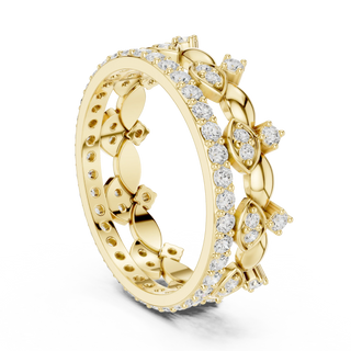 Three-quarter-view: Round Diamond Ring with Pave Setting in 14k Yellow Gold - Lab Grown - Driona Jewels