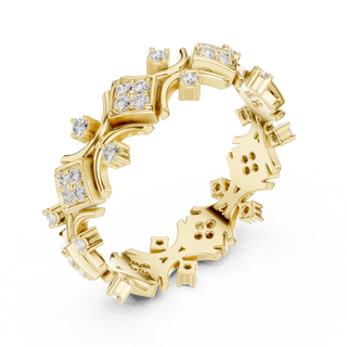 Three-quarter-view: Round Diamond Ring with Pave Setting in 14k Yellow Gold - Lab Grown - Driona Jewels