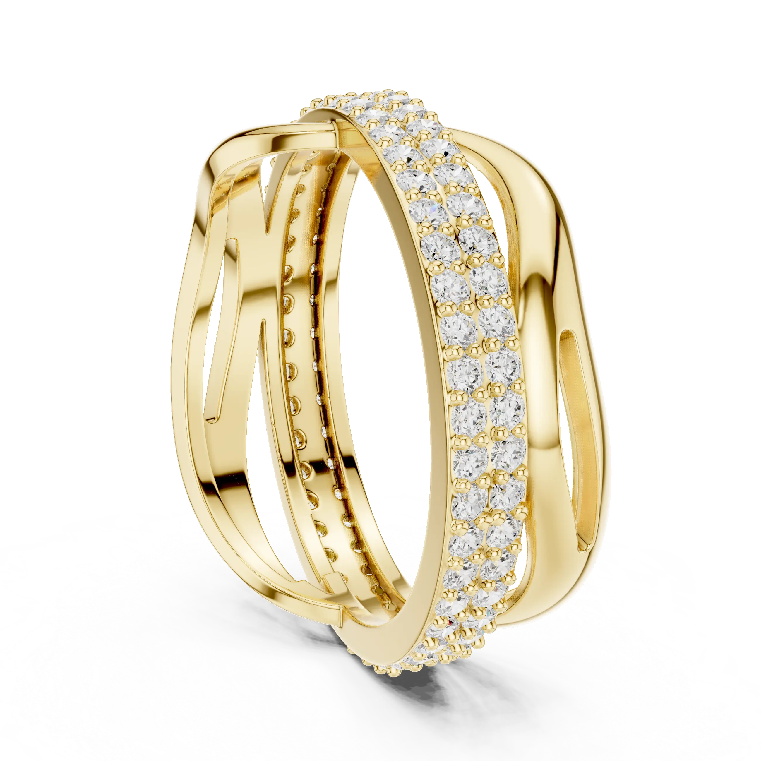 Three-quarter-view: Round Diamond Ring with Pave Setting in 14k Yellow Gold - Lab Grown - Driona Jewels