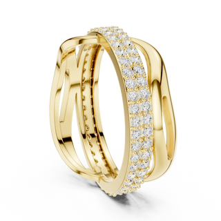 Three-quarter-view: Round Diamond Ring with Pave Setting in 14k Yellow Gold - Lab Grown - Driona Jewels