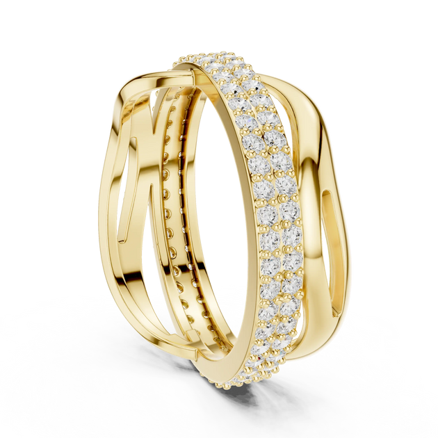 Three-quarter-view: Round Diamond Ring with Pave Setting in 14k Yellow Gold - Lab Grown - Driona Jewels