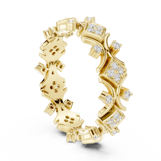 Three-quarter-view: Round Diamond Ring with Pave Setting in 14k Yellow Gold - Lab Grown - Driona Jewels