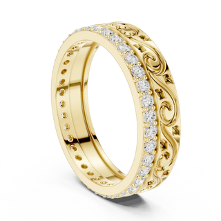 Three-quarter-view: Round Diamond Ring with Pave Setting in 14k Yellow Gold - Lab Grown - Driona Jewels