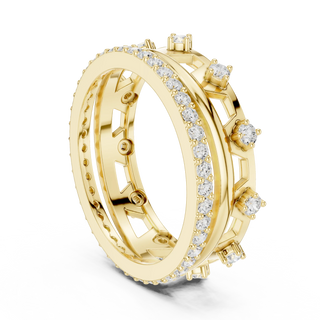 Three-quarter-view: Round Diamond Ring with Pave Setting in 14k Yellow Gold - Lab Grown - Driona Jewels