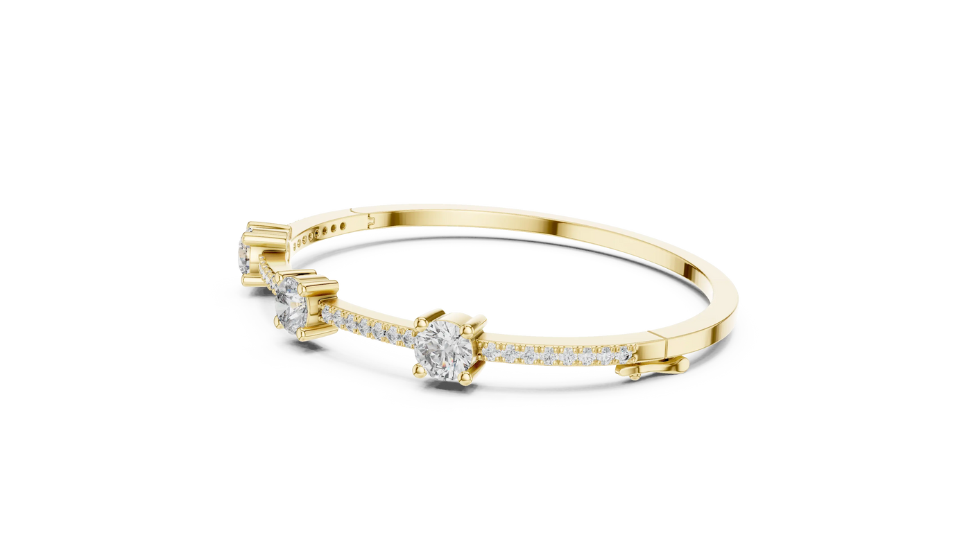 Three-Quarter View: Round Diamond Ring with Pave Setting in 14k Yellow Gold - Lab Grown - Driona Jewels