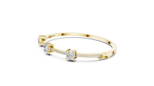 Three-Quarter View: Round Diamond Ring with Pave Setting in 14k Yellow Gold - Lab Grown - Driona Jewels