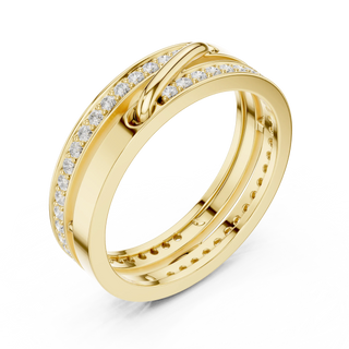 Three-quarter-view: Round Diamond Ring with Pave Setting in 14k Yellow Gold - Lab Grown - Driona Jewels