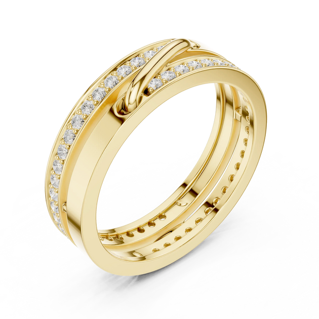 Three-quarter-view: Round Diamond Ring with Pave Setting in 14k Yellow Gold - Lab Grown - Driona Jewels