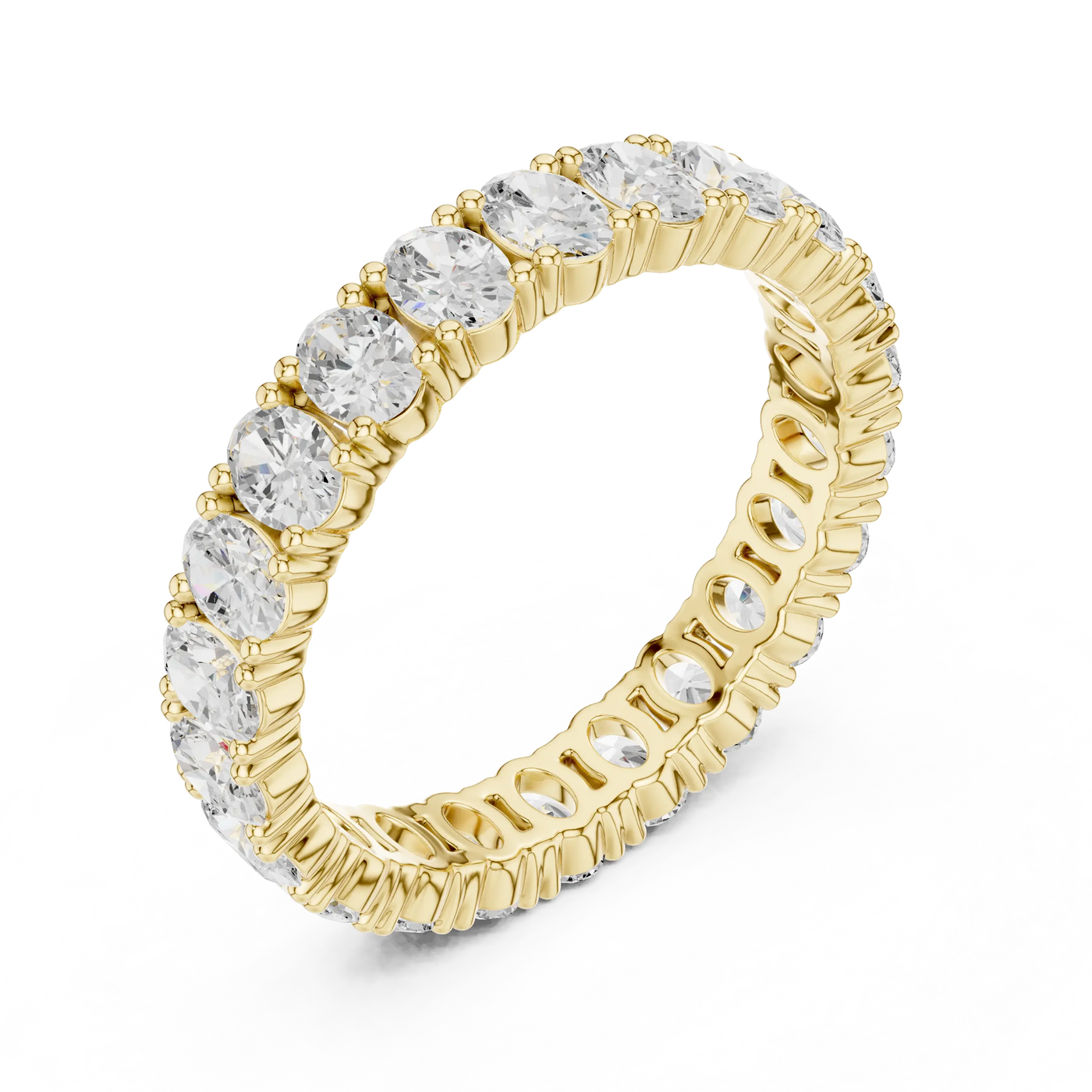 Three-quarter-view: Round Diamond Ring with Pave Setting in 14k Yellow Gold - Lab Grown - Driona Jewels